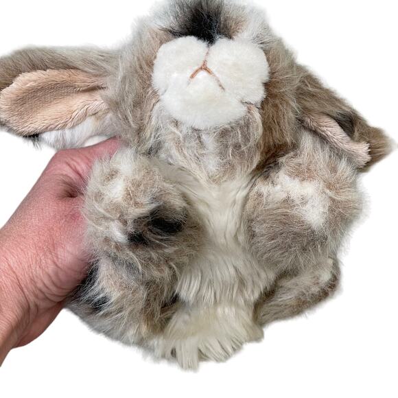 Realistic Bunny Rabbit Plush Holland Lop Mottled Spotted Brown Stuffed Animal - Picture 9 of 11